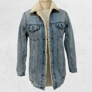 KSUBI Sherpa-Lined Long Denim Jacket – Women’s XS – Light Wash